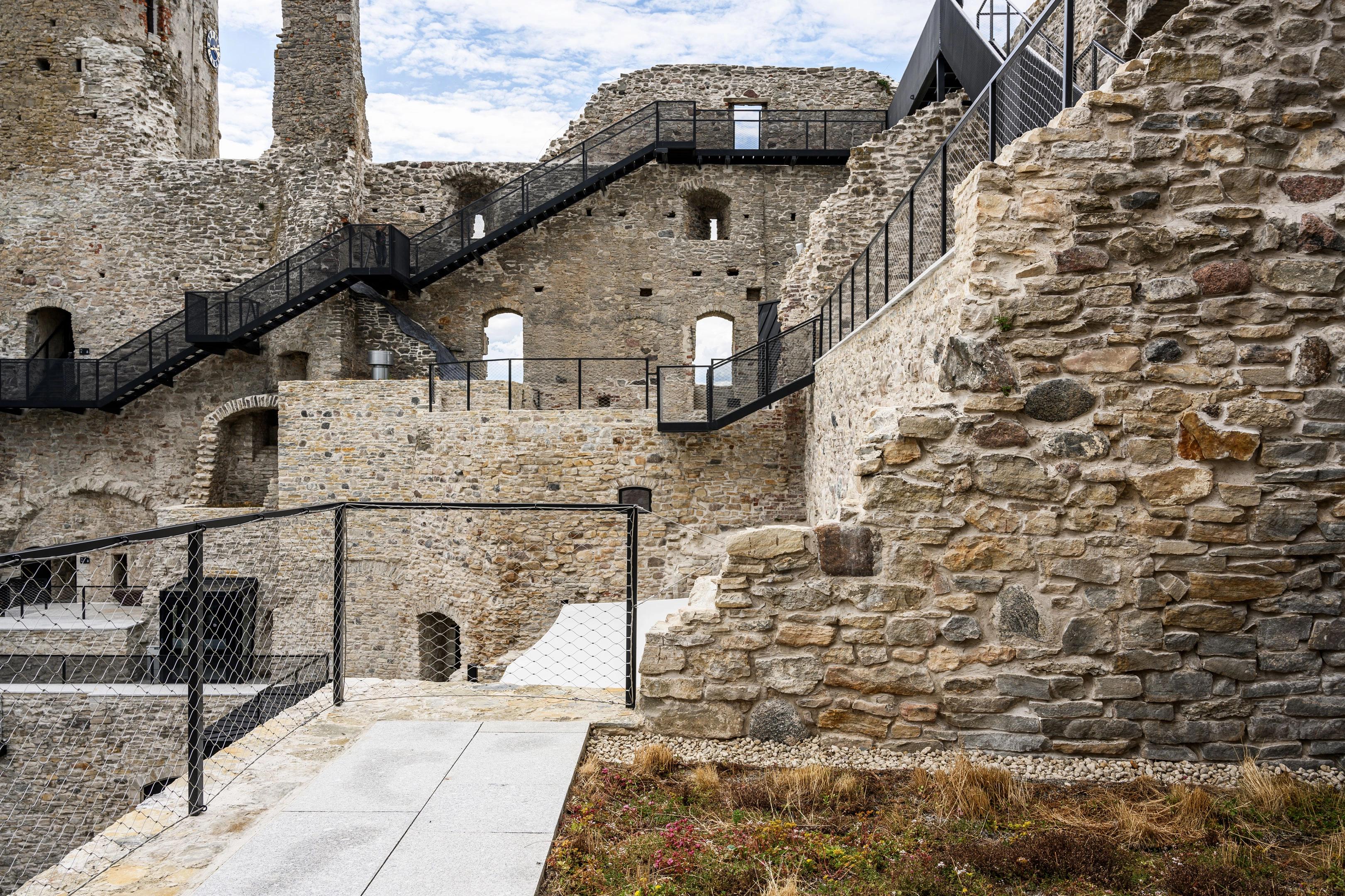 New black steel staircases on the walls of Haapsalu Castle