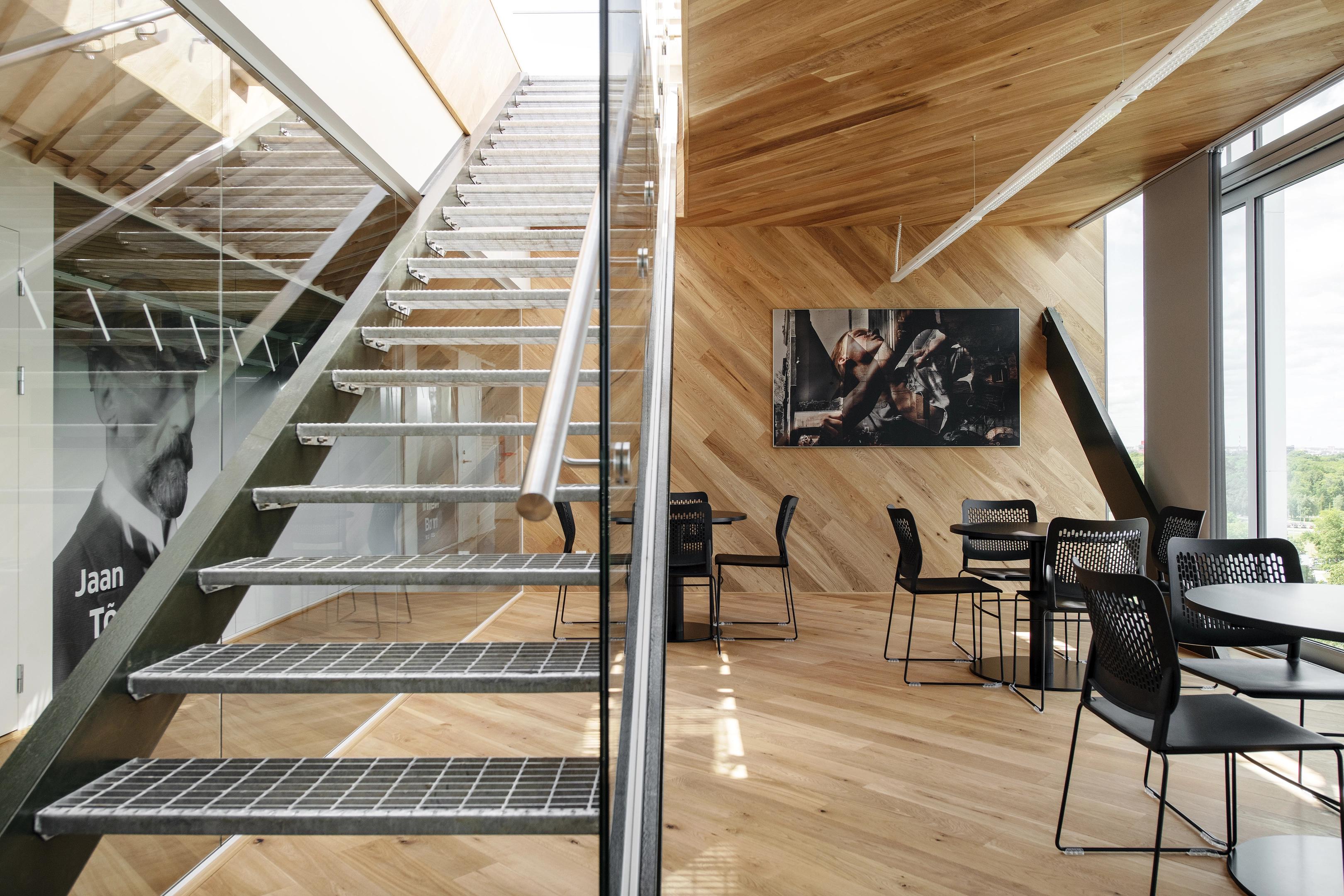 Offices with timber interior inside of headquarters of Postimees